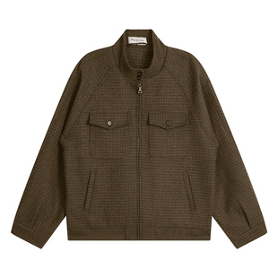 MCCEVTG复古千鸟格羊毛呢夹克男加厚短款休闲飞行员哈灵顿外套冬