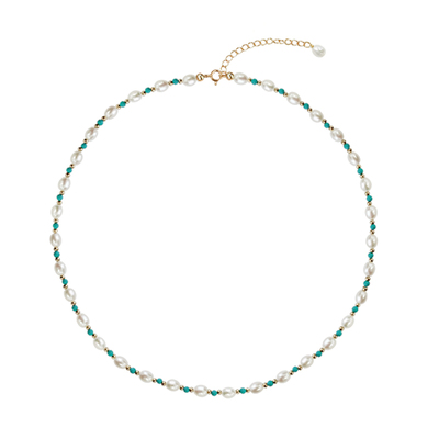 AMO天然绿松石珍珠项链女复古