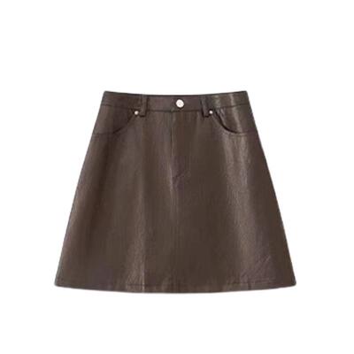 百家好黑色简约A字高腰pu皮裙女