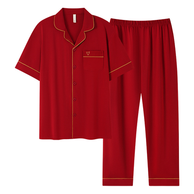 情侣红色结婚新婚睡衣套装可外穿