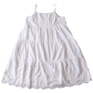 韩国文艺小清新纯棉刺绣花边打底裙吊带裙女连衣裙子夏季新款女