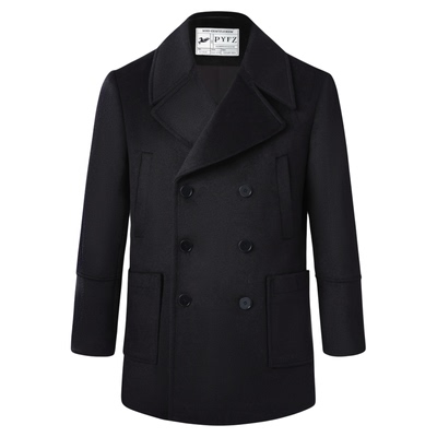 平圆方中50%羊毛呢海军大衣男