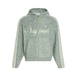 阿迪达斯三叶草新年款外套26新款男女针织绒面运动连帽夹克KT0717