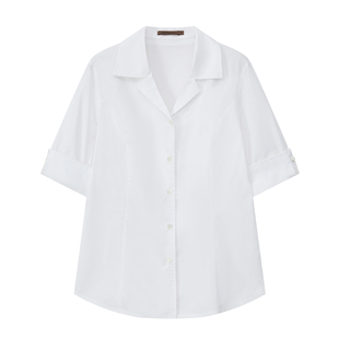 Cycle Document 纯棉牛津纺半袖衬衫女古巴领通勤风修身收腰衬衣