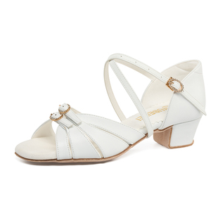 舞贝蕾新款专业女童拉丁舞鞋考级比赛儿童软底真皮初学者舞蹈鞋女