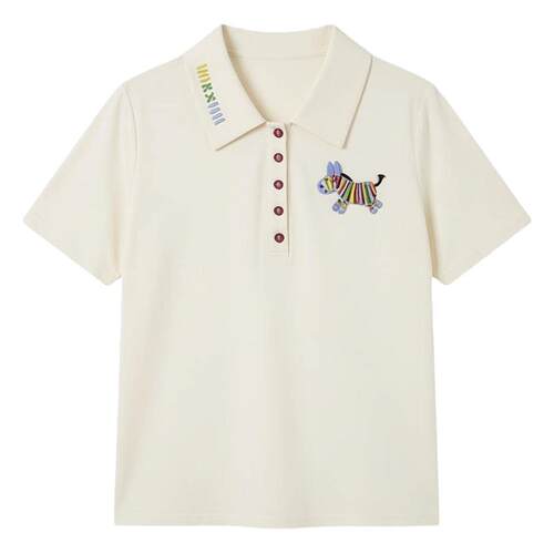 采多宝大码女装胖mm2026夏季新款POLO领小马绣花短袖T恤FXZ7066