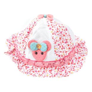 女童卡通渔夫帽9.23L75699拼接荷叶边蝴蝶结幼童可爱透气帽子软帽