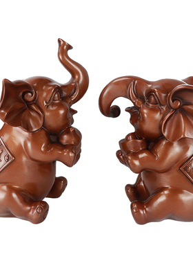 铜匠仁紫铜吉祥象摆件一对铜如意象客厅办公室家居装饰铜象摆设