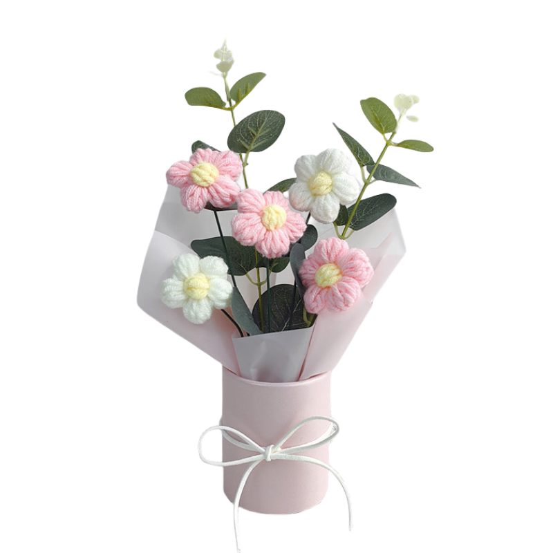 教师节手工毛线编织花束向日葵玫瑰花摆件送朋友女闺蜜老师小礼物