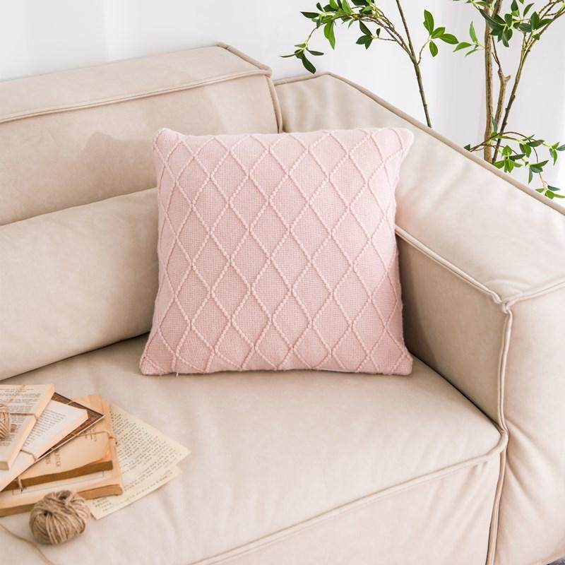 纯色抱枕轻奢风菱形格酒店民宿靠枕卧室沙发靠腰枕芯枕套床头靠垫