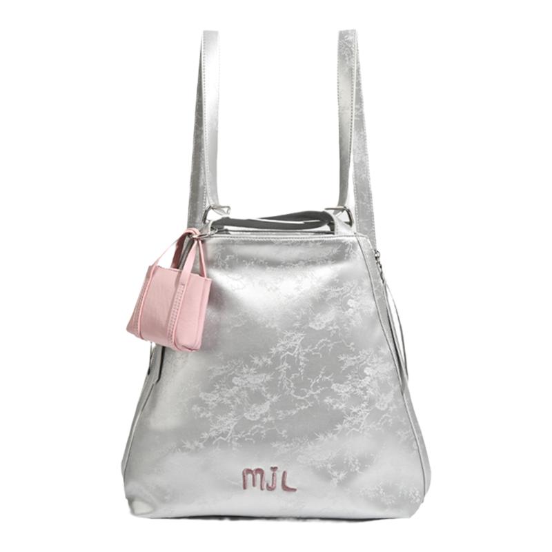 麦己立原创双肩包女新款一包三背银色大容量腋下包通勤单肩托特包