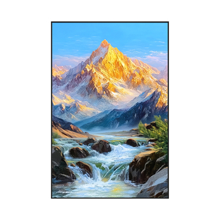 日照金山玄关装饰画轻奢高级感入户正对门挂画流水生财大芬村油画