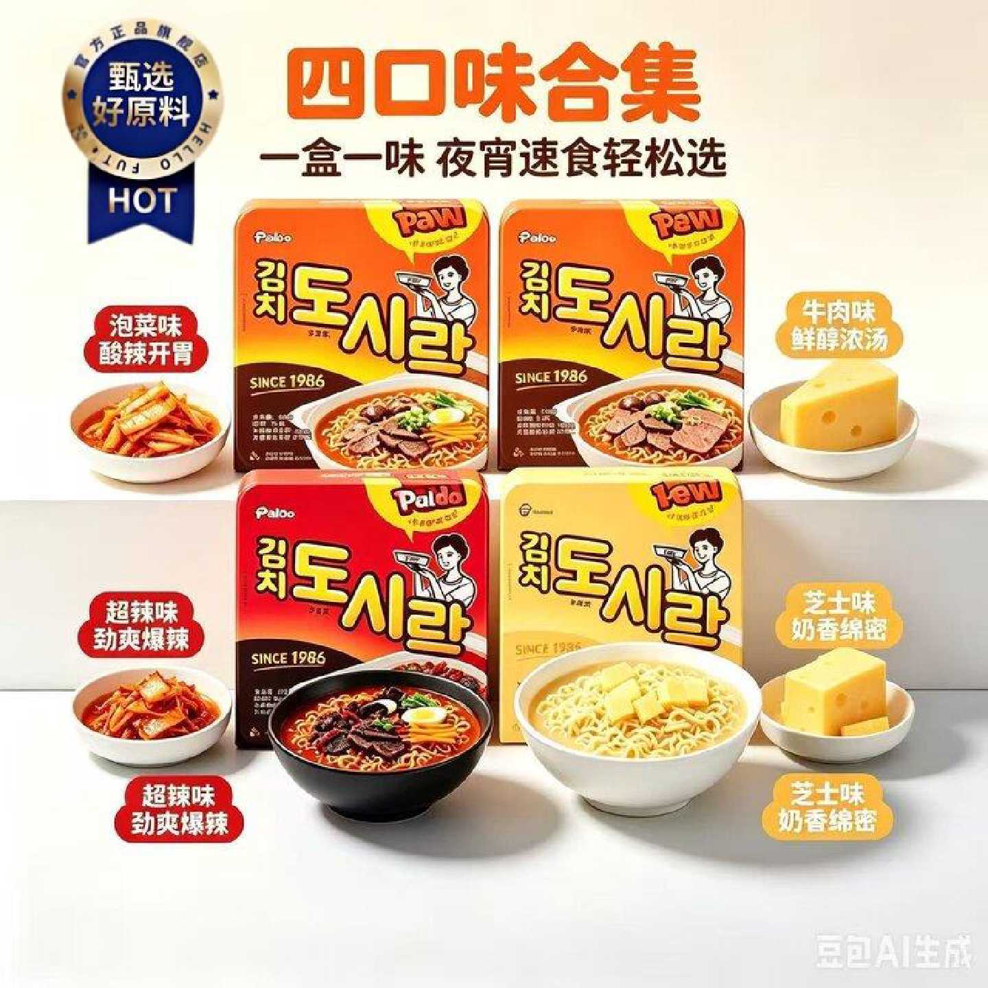 Paldo八道牛肉碗面泡菜辣白菜泡面热巴推荐韩国进口同款方便面