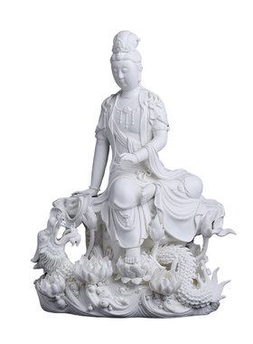 东方泥土乘龙观音陶瓷摆件手签