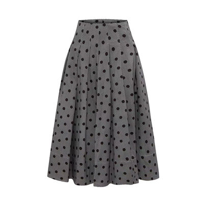 波点灰色伞裙赫本风秋冬半裙
