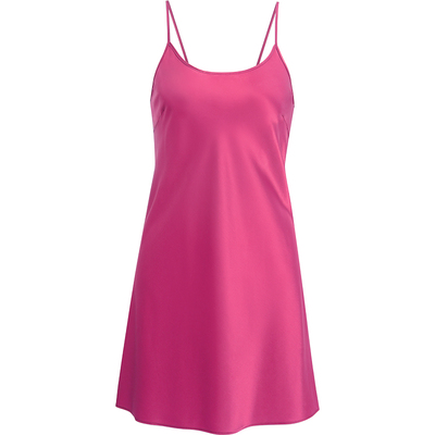 玫红色常规中长吊带裙常规