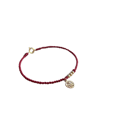 TYUSHA福运和田玉包金福牌红手绳