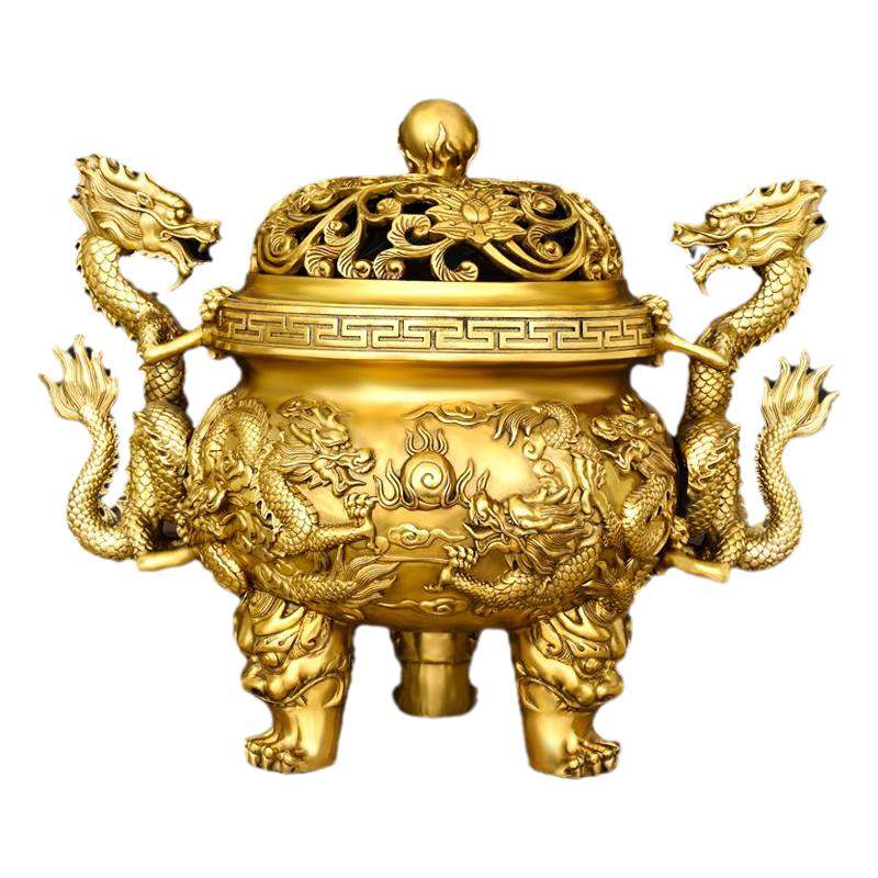 九龙香熏炉三足鼎炉高端家用茶楼装饰大号龙戏珠香炉供奉玄关摆件