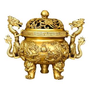 九龙香熏炉三足鼎炉高端家用茶楼装饰大号龙戏珠香炉供奉玄关摆件