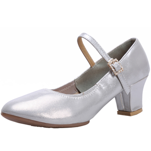 2025新款舞蹈鞋女成人中高跟真皮广场舞鞋软底四季跳舞鞋广场舞