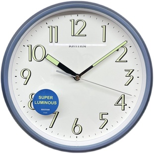 RHYTHM日本丽声挂钟极简时尚静音简约石英跳秒10寸书房夜光CMG727