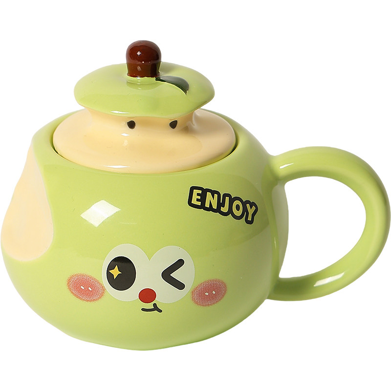可爱超萌苹果杯女生专用高颜值喝水杯子陶瓷杯马克杯早餐杯情侣杯