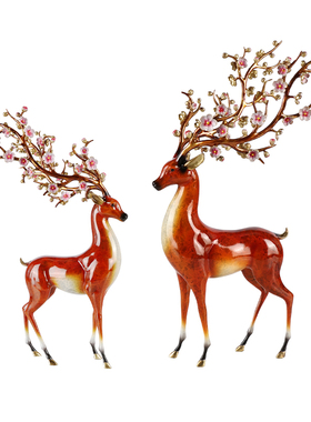 一路升华梅花鹿黄铜摆件