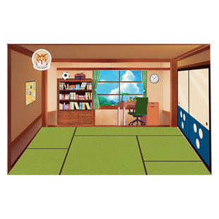 哆啦a梦背景图大雄房间蓝胖子模型场景手办盒展柜贴纸摄影布景