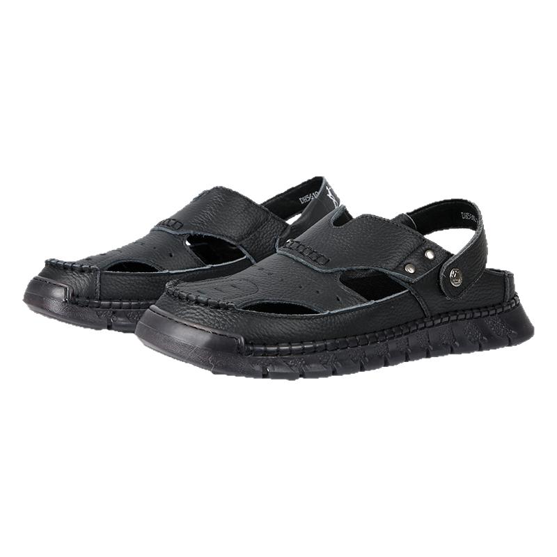 才子男鞋舒适经典休闲凉鞋男士头层牛皮时尚拖鞋沙滩鞋