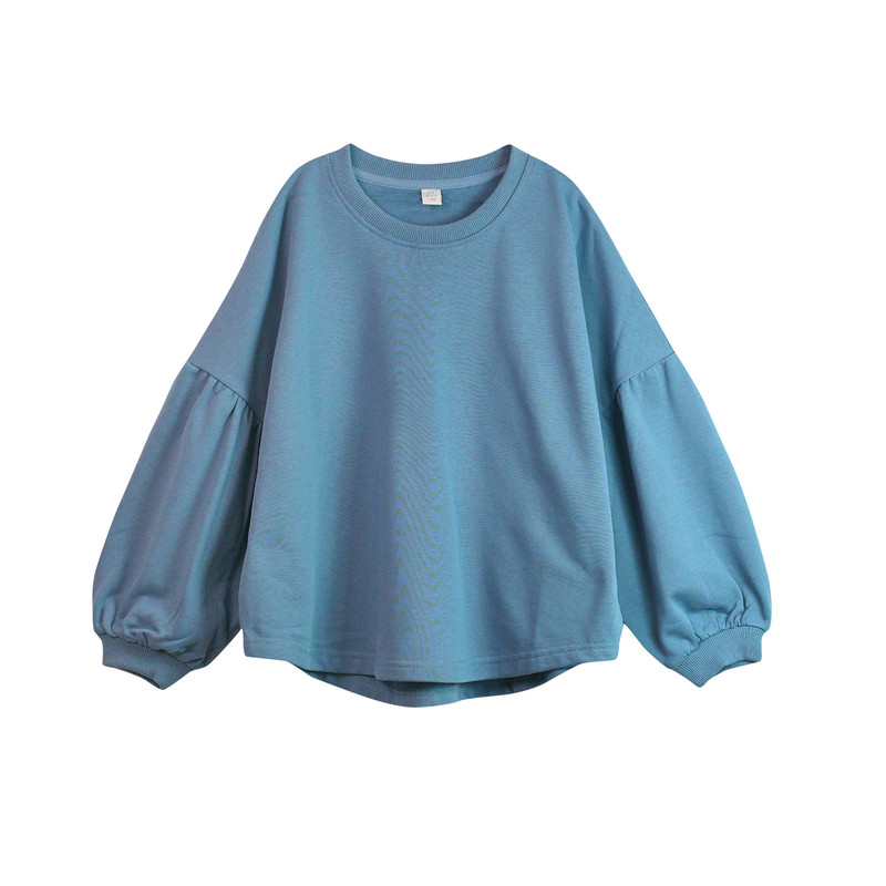蓝色圆领卫衣春秋装女孩中童衣服
