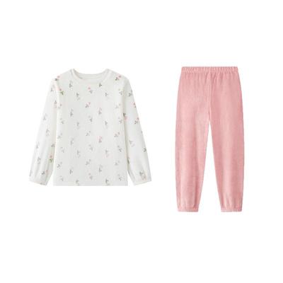 笛莎儿童法兰绒加厚短毛绒家居服套装冬季女童新款圆领套头睡衣