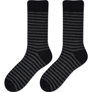 大码条纹撞色纯棉中筒袜子男春秋季薄长袜简约百搭男袜商务皮鞋袜