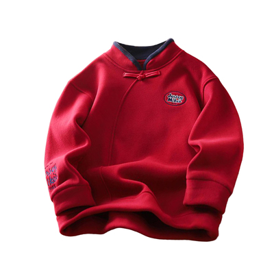 男童秋冬加绒卫衣红色拜年服