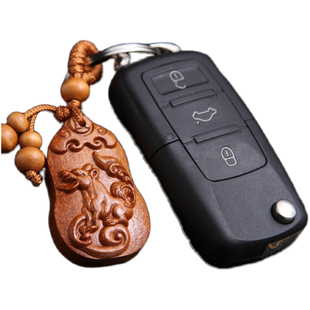 桃木十二生肖挂件钥匙扣汽车属相鼠猪虎蛇猴牛兔龙马羊鸡狗挂饰品