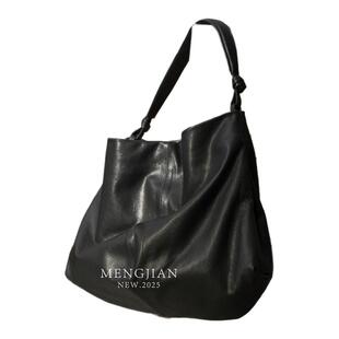 MENGJIAN-大容量通勤单肩复古慵懒风真皮单肩小羊皮托特包女士