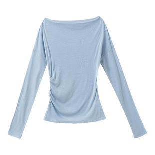 【优雅迷人】可机洗防缩羊毛 优雅露肩一字领蝙蝠袖针织衫上衣女