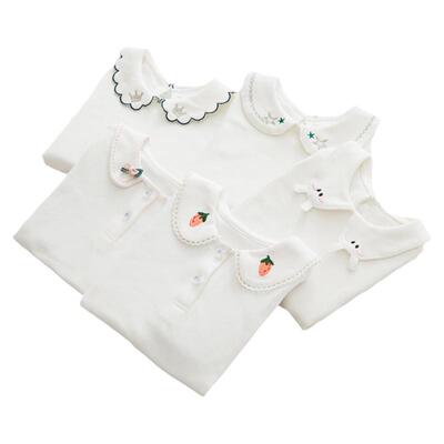 女童打底衫春季纯棉白色翻领长袖