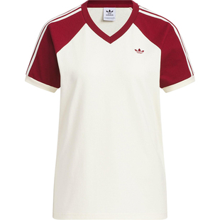Adidas/阿迪达斯正品三叶草女士V领时尚透气运动拼接短袖KE6163