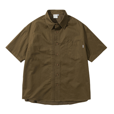 日系复古纯棉工装短袖衬衫男夏季