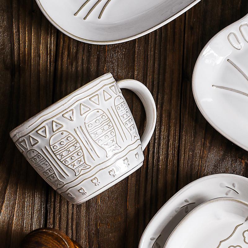 复古陶瓷水杯马克杯家用喝水小众设计咖啡杯子高级感大容量 500ml