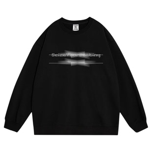 白敬亭同款黑色圆领卫衣男女秋冬美式慵懒chic酷飒痞帅上衣外套新