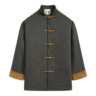 中国风棉服男中式盘扣保暖棉袄秋冬新品苎麻上衣立领宽松唐装男