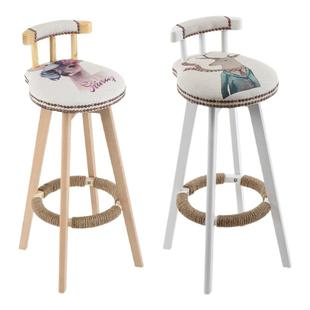 实木北欧吧台椅美式复古吧台凳欧式高凳旋转酒吧椅家用高脚餐椅子