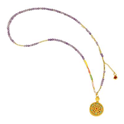 紫水晶手工原创吊坠配链烧蓝蝴蝶配饰小众设计高级感18k金色配件