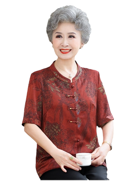 老年人夏装中式国风短袖衬衣女