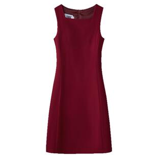 酒红连衣裙2026春夏新款无袖收腰显瘦气质方领小个子裙通勤西装裙