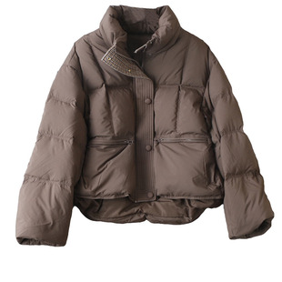 洋气温暖过冬!格纹呢料拼接90白鸭绒立领短款面包服羽绒服外套女