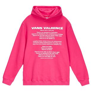 VANN VALRENCE明星同款百搭粉色字母标语印花宽松情侣款连帽卫衣