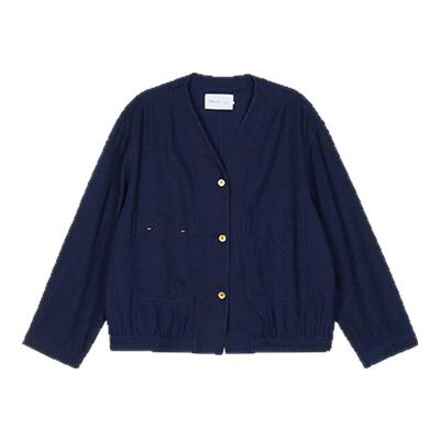 kleeklee靛蓝染席纹蓝布外套