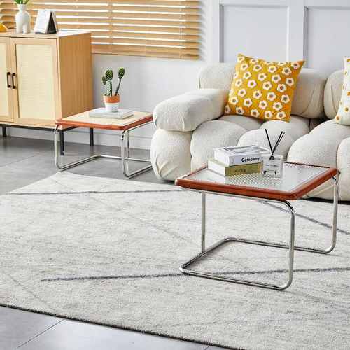 侘寂风客厅茶几家用组合藤编台轻几红边茶方桌奢茶几沙发小户型网